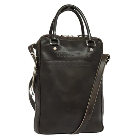 LOUIS VUITTON Cuir Bequia Porte Documents Vertical Bag Dark Brown - Picture 1 of 16